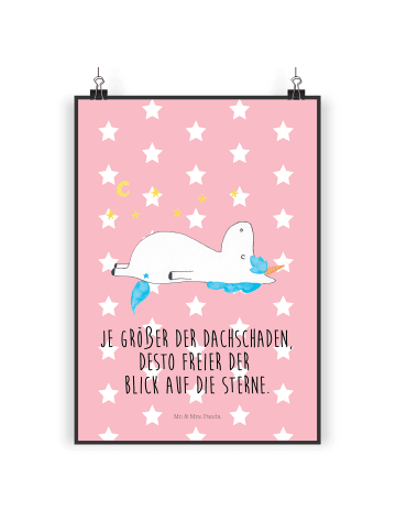 Mr. & Mrs. Panda Poster Einhorn Sternenhimmel mit Spruch in Rot Pastell