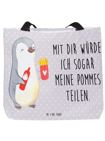 Mr. & Mrs. Panda Damen Schultertasche Pinguin Pommes mit Spruch in Grau Pastell