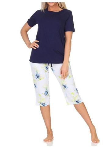 NORMANN Schlafanzug kurzarm Pyjama floraler Print Jersey - 85005 in marine
