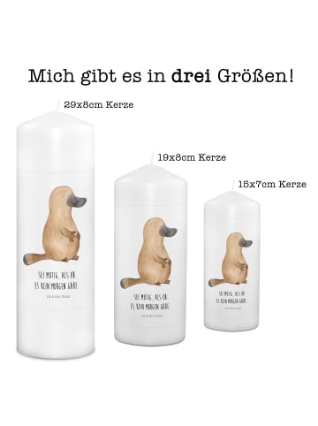 Mr. & Mrs. Panda Stumpenkerze Schnabeltier Mut mit Spruch in Weiß