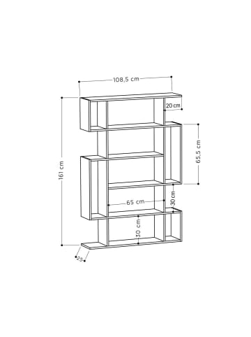 CALICOSY Regal MITO in Anthrazitgrau - (W) 108,5  x (H) 161  x (L) 25  cm
