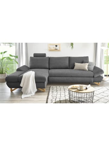 Furn.Design Ecksofa grau Struktur-Stoff, Sofa mit Bettfunktion und Stauraum 284 cm