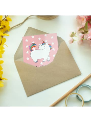Mr. & Mrs. Panda Grußkarte Einhorn Stolzieren mit Spruch in Rot Pastell