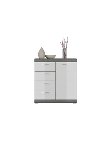 xonox.home Kommode  (B/H/T: 80x85x37 cm) in Rauchsilber und weiß Hochglanz