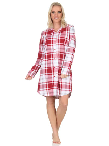 NORMANN Nachthemd langarm karierte Optik Jersey - 87524 in rot