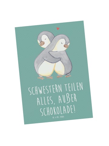 Mr. & Mrs. Panda Postkarte Schwestern Liebe mit Spruch in Meeresbrise