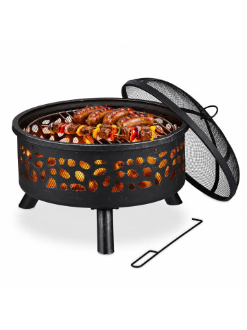 relaxdays Feuerschale in Schwarz/ Silber - (H)51 x Ø 60 cm