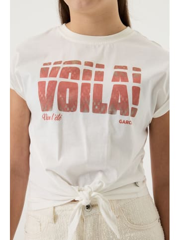 Garcia T-Shirt mit Knotenbund bedruckt kurzarm in off white