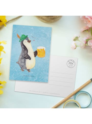 Mr. & Mrs. Panda Grußkarte Pinguin Bier ohne Spruch in Eisblau