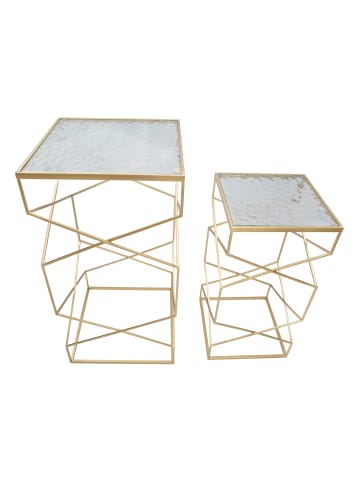 Mauro Ferretti Set aus 2 Couchtischen aus goldfarbenem Metall und Glas, 50x50x100-40x40x80 cm