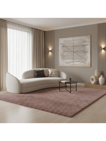 KADIMA DESIGN Teppich Hochflor Shaggy Waschbar Einfarbig SALZACH Strapazierfähig in Rosa
