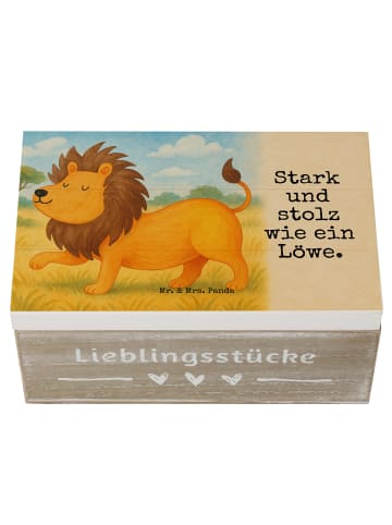 Mr. & Mrs. Panda Holzkiste Sternzeichen Löwe Design mit Spruch in Weiß