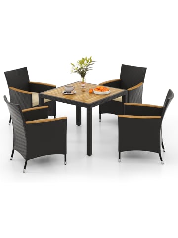 COSTWAY 5 TLG. Rattan Gartenmöbel Set in Schwarz