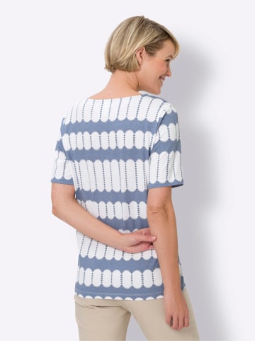 Sieh an! Kurzarmshirt in taubenblau-ecru-bedruckt