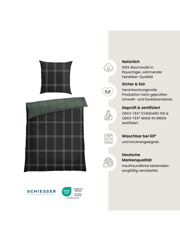 Schiesser Feinbiber-Bettwäsche-Set Ellis in Dunkelgrün