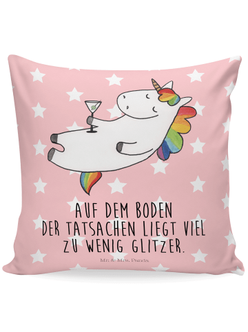 Mr. & Mrs. Panda Kissen Einhorn Blümchentail mit Spruch in Rot Pastell