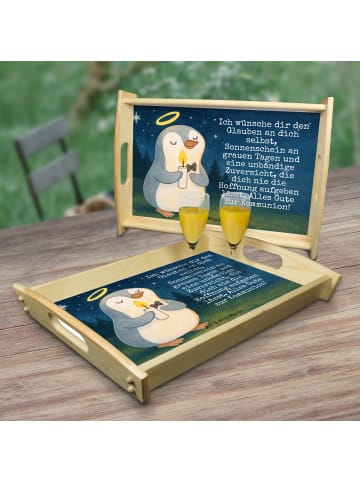 Mr. & Mrs. Panda Tablett Pinguin Kommunion Design mit Spruch in Weiß