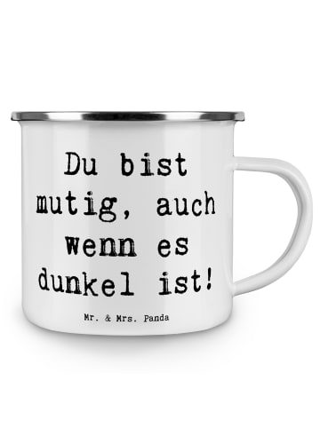 Mr. & Mrs. Panda Camping Emaille Tasse Spruch Angst vor Dunkelhe... in Weiß