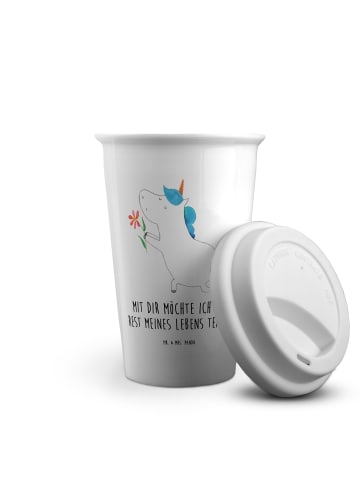 Mr. & Mrs. Panda Kaffeebecher To Go Einhorn Blume mit Spruch in Weiß