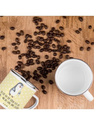 Mr. & Mrs. Panda Camping Emaille Tasse Pinguin Diabetes mit Spruch in Gelb Pastell