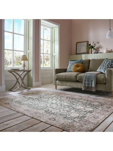 KADIMA DESIGN Waschbarer Teppich Vintage Floral Muster, Orientalisch, Esszimmer in Grün