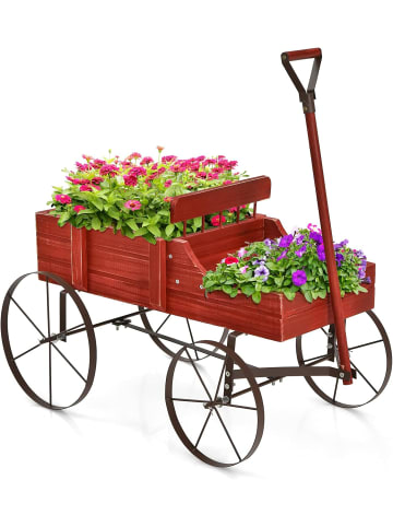 COSTWAY Blumenständer Holzwagen in Rot