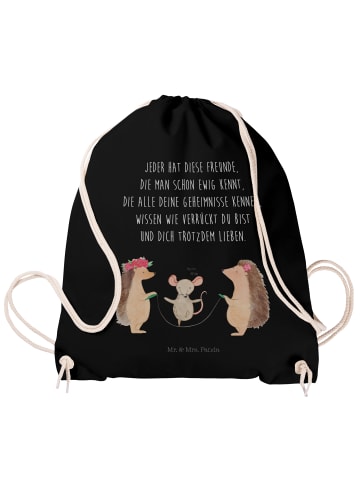 Mr. & Mrs. Panda Jutebeutel Igel Seilhüpfen mit Spruch in Schwarz