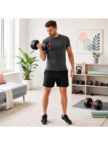 relaxdays Hantelset in Schwarz – 19 kg (Kettlebell, Kurz-/Langhantel)