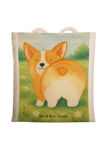 Mr. & Mrs. Panda Shopping Tasche Corgi Po Design ohne Spruch in Weiß