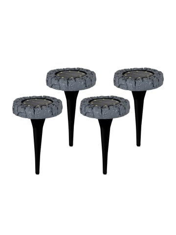 näve 4er-Set LED-Solar Bodenleuchte mit Erdspieß Ø 11,5 cm in Grau