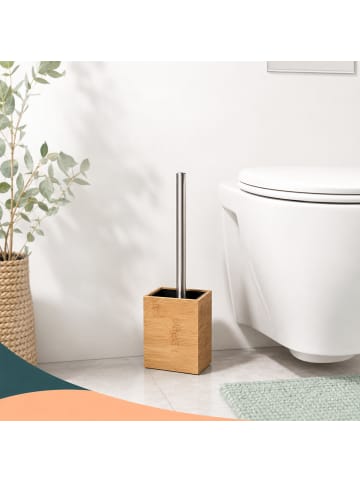 relaxdays WC Bürste in Natur/ Silber - (B)9,5 x (H)37 x (T)9,5 cm