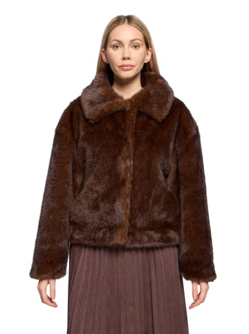 CARTOON Kunstfell-Jacke mit Eingrifftaschen in Braun