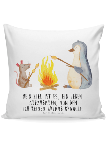 Mr. & Mrs. Panda 40 x 40 Kissen Pinguin Lagerfeuer mit Spruch in Weiß