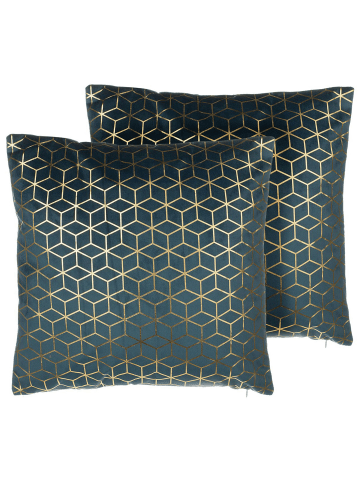 Beliani 2er-Set Dekokissen CELOSIA in Blau/Gold