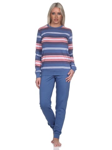 NORMANN langarm Schlafanzug Bündchen Streifen - 81575 in blau