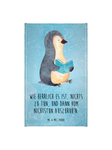 Mr. & Mrs. Panda Gästehandtuch Pinguin Buch mit Spruch in Eisblau