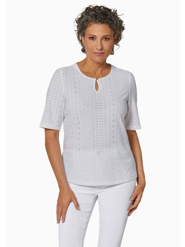 GOLDNER Kurzgröße:  Stretchshirt mit floralem Muster in weiß