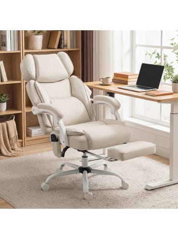 HOMCOM Bürostuhl mit Massagefunktion in Cremeweiß 70L x 75,5B x 122,5H cm