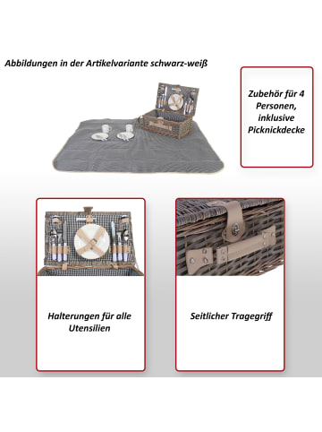 MCW Picknickkorb-Set B24 für 4 Personen, Schwarz-weiß