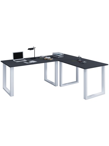VCM  U Schreibtisch Eckschreibtisch L Form 190x130x50 in Silber / Anthrazit