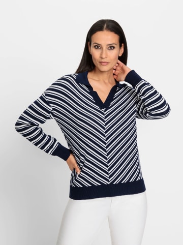 Heine Polopullover in marine-ecru-gemustert