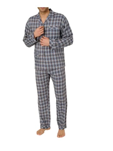 NORMANN Flanell Schlafanzug langarm Pyjama zum durchknöpfen - 76810 in grau