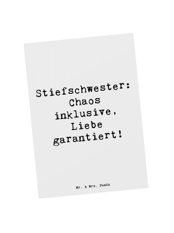 Mr. & Mrs. Panda Postkarte Stiefschwester Liebe mit Spruch in Weiß