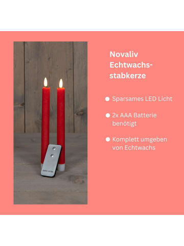 Novaliv Stabkerzen LED mit Timer ROT 12 Stück indoor - 6 Stunden - ECHTWACHS 2 in Rot