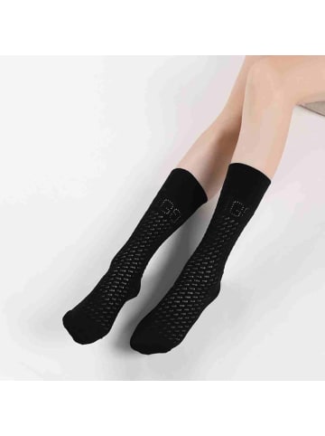 MUNADUNA 2er-Pack Lochmuster-Buchstaben-Longsocken in Beige