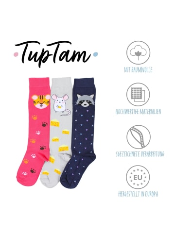 TupTam Mädchen Knielange Socken Gemustert 3er Pack in rosa/gelb
