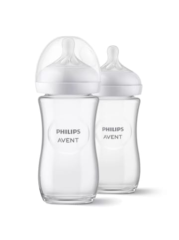 Philips Avent Glas-Flasche 2er Pack Natural Response 240ml + Silikon-Sauger in weiss
