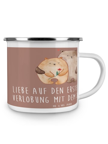 Mr. & Mrs. Panda Emaille Becher Verlobung Glaube mit Spruch in Braun Pastell