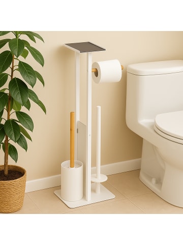 relaxdays WC Garnitur in Weiß/ Natur - (B)21 x (H)65 x (T)18 cm