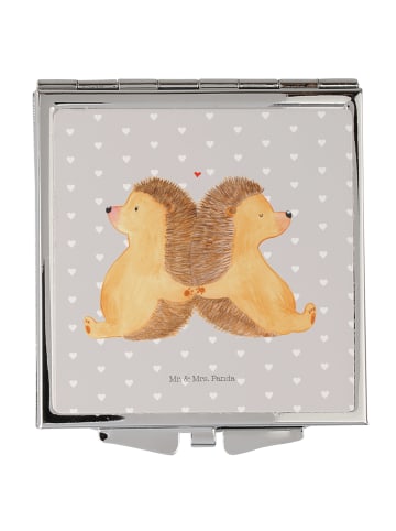 Mr. & Mrs. Panda Schminkspiegel Igel händchenhaltend ohne Spruch in Grau Pastell